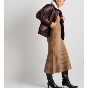 NWT Quince *Bkack* 100% Mongolian Cashmere Pleated Midi Skirt BLACK Small